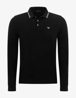 Black Eagle Logo Long Sleeve Polo T-Shirt