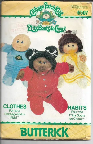 Butterick 6507 Cabbage Patch Kids Pajamas Vintage Sewing Pattern 1980s