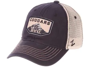 BYU Cougars Zephyr Navy "Trademark" Y Mountain Mesh Adj. Snapback Slouch Hat Cap