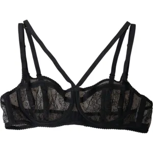 Dolce & Gabbana Black Floral Lace Nylon Balconcino Bra Underwear