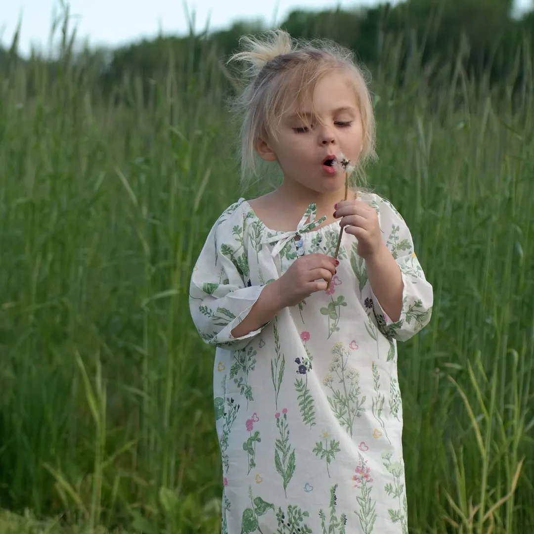 Handprinted Organic Nightgown - Swedish Flora