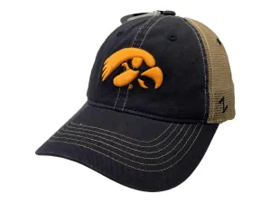 Iowa Hawkeyes Zephyr Faded Black Tan Mesh Back Snapback Slouch Hat Cap