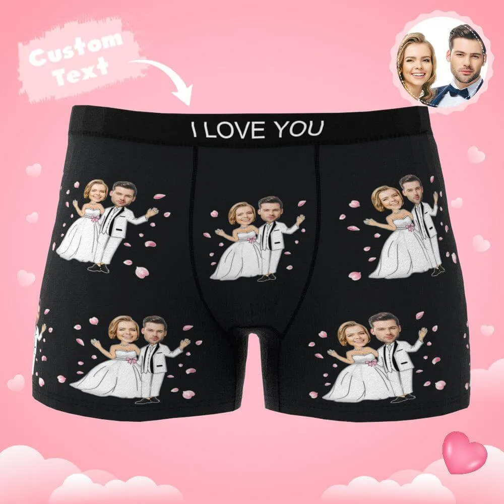 Men's Personalized Custom Wedding Bride and Groom Photo Boxers