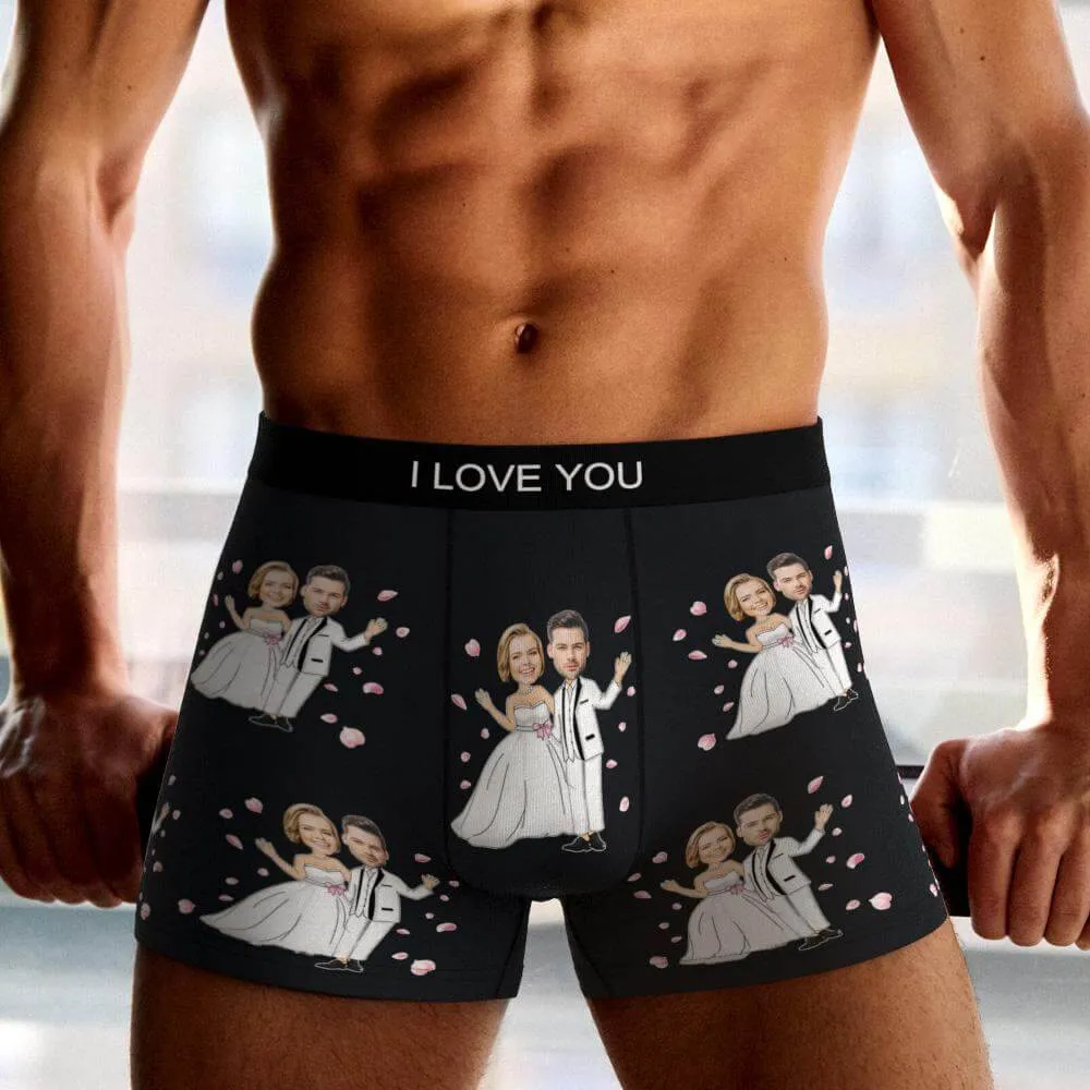 Men's Personalized Custom Wedding Bride and Groom Photo Boxers