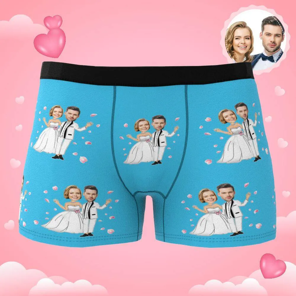 Men's Personalized Custom Wedding Bride and Groom Photo Boxers