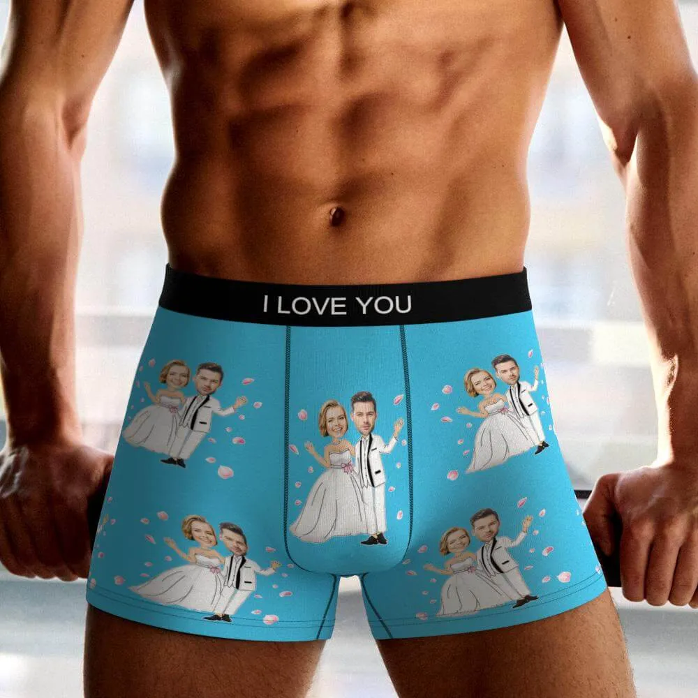 Men's Personalized Custom Wedding Bride and Groom Photo Boxers