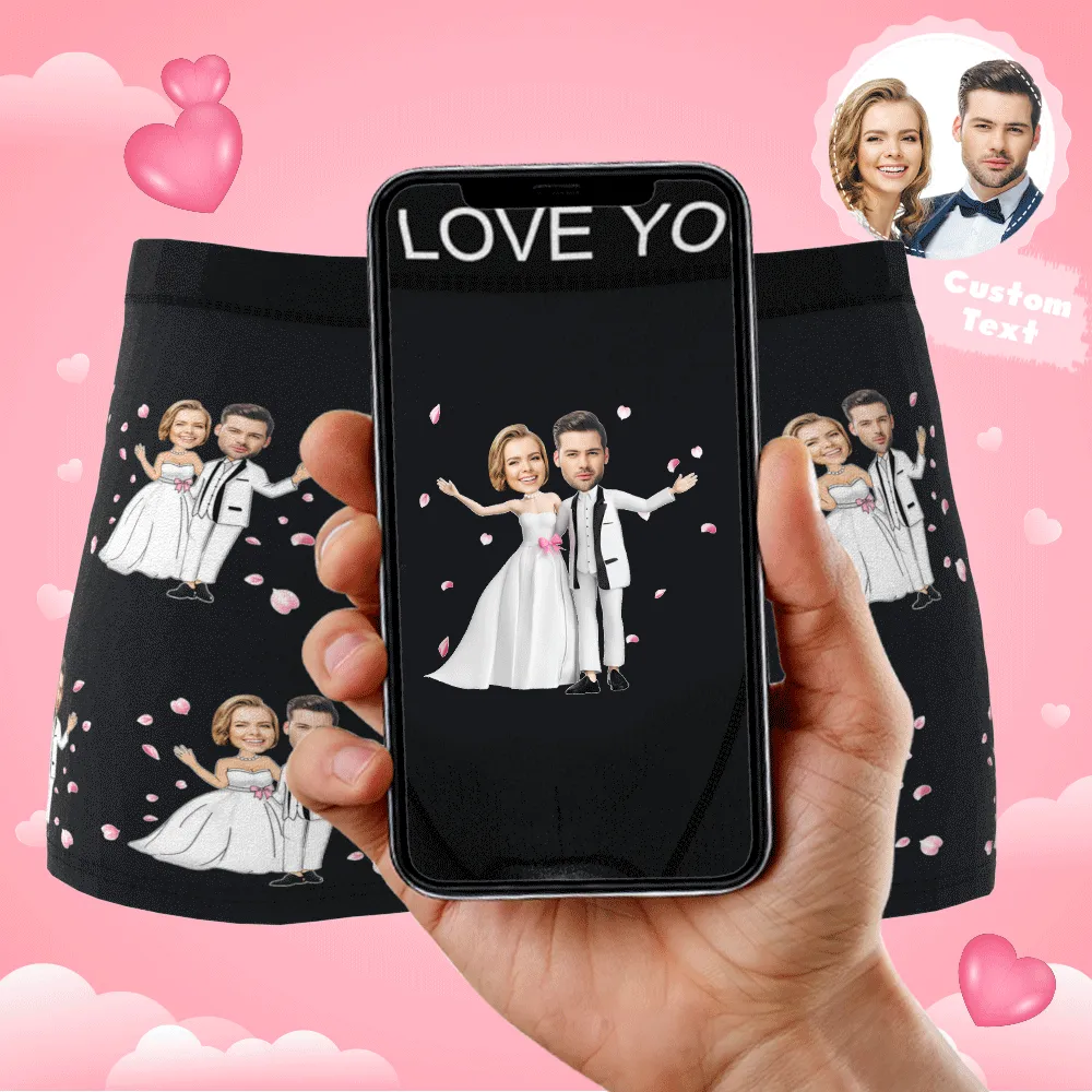 Men's Personalized Custom Wedding Bride and Groom Photo Boxers