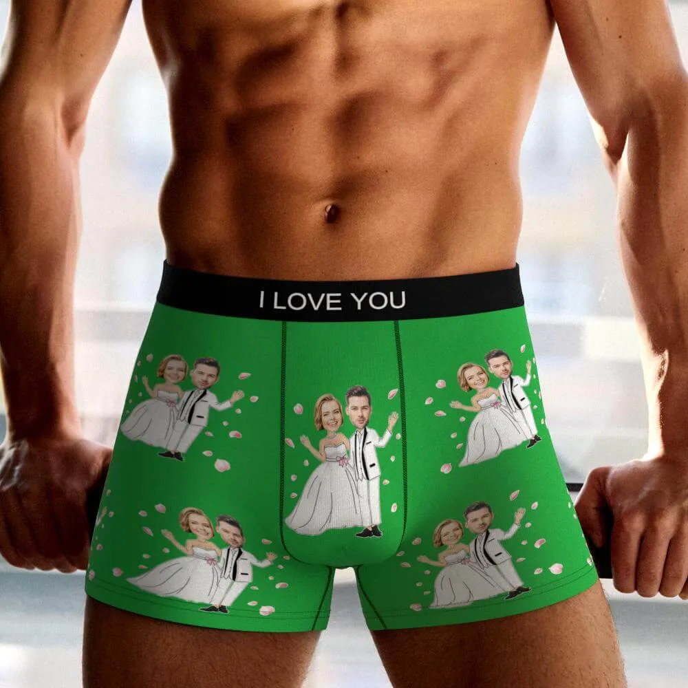 Men's Personalized Custom Wedding Bride and Groom Photo Boxers