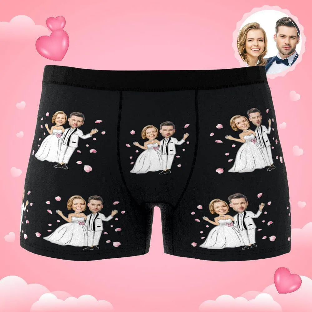 Men's Personalized Custom Wedding Bride and Groom Photo Boxers