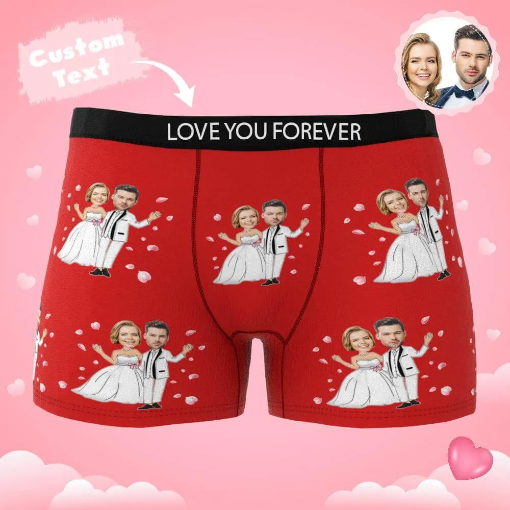 Men's Personalized Custom Wedding Bride and Groom Photo Boxers