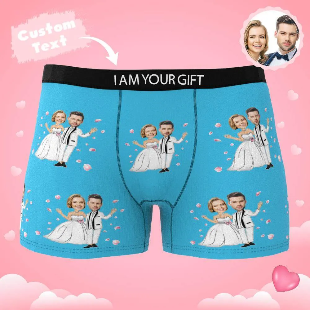 Men's Personalized Custom Wedding Bride and Groom Photo Boxers