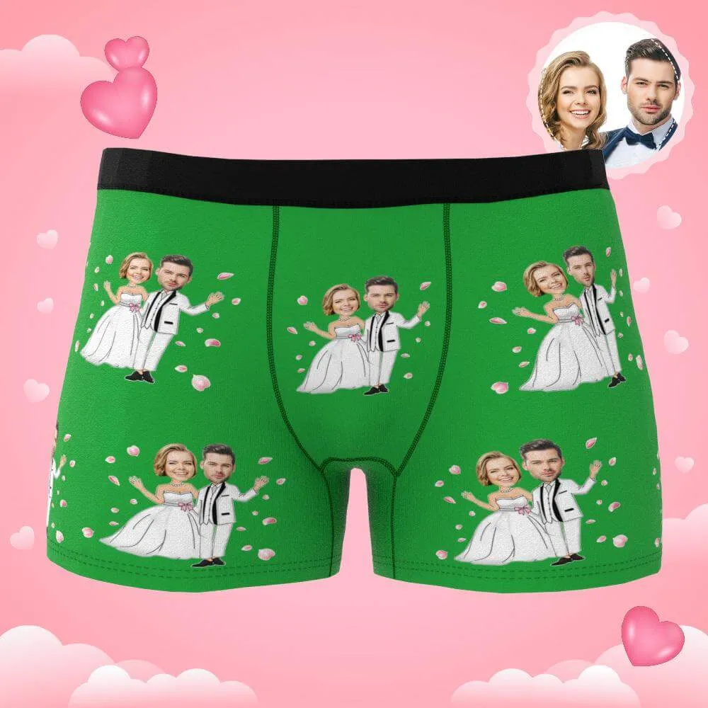 Men's Personalized Custom Wedding Bride and Groom Photo Boxers