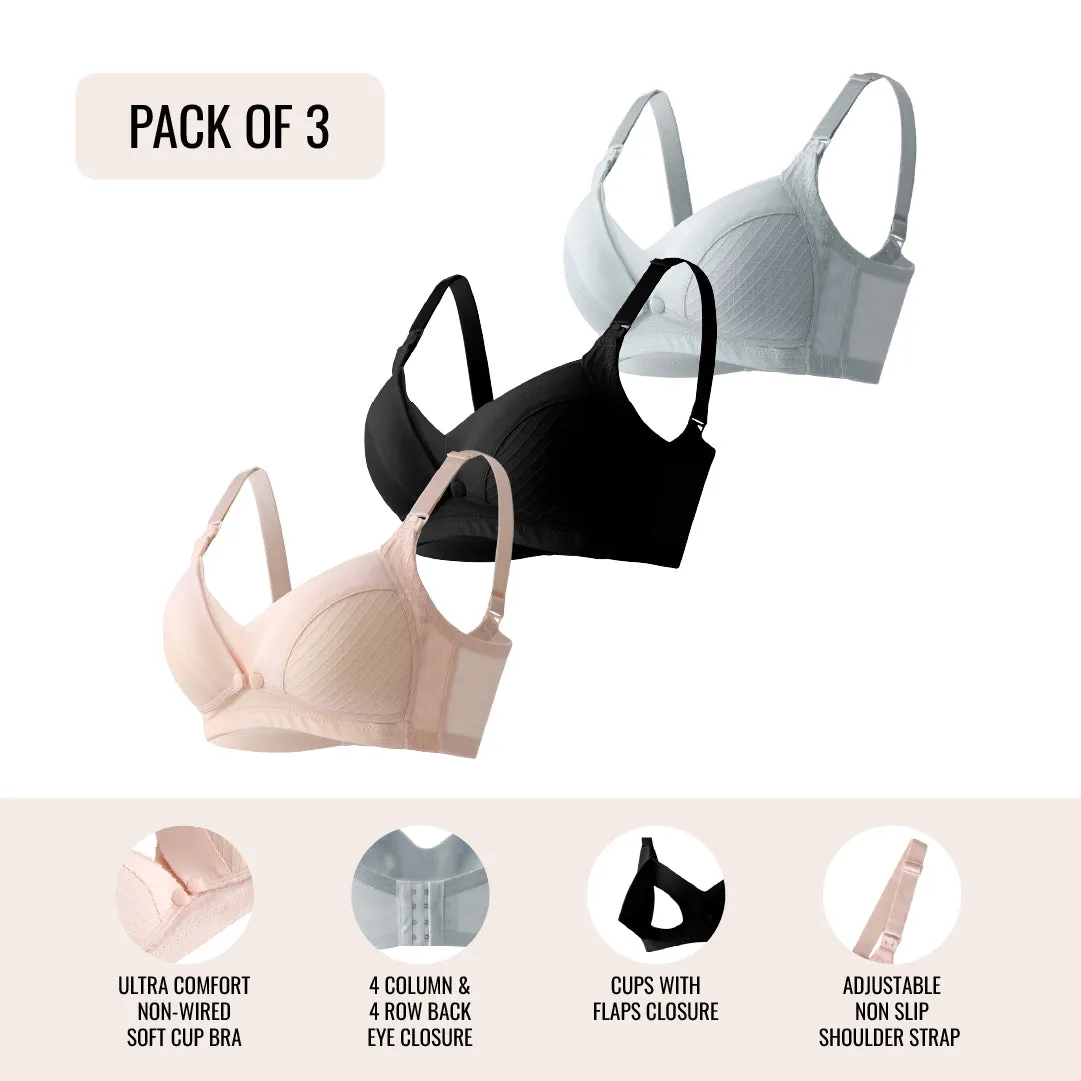 Okus - Comfy Cotton Maternity & Nursing Bra Pack of 3