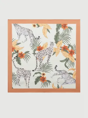 Orange Leopard Charmeuse Floral Square Scarf