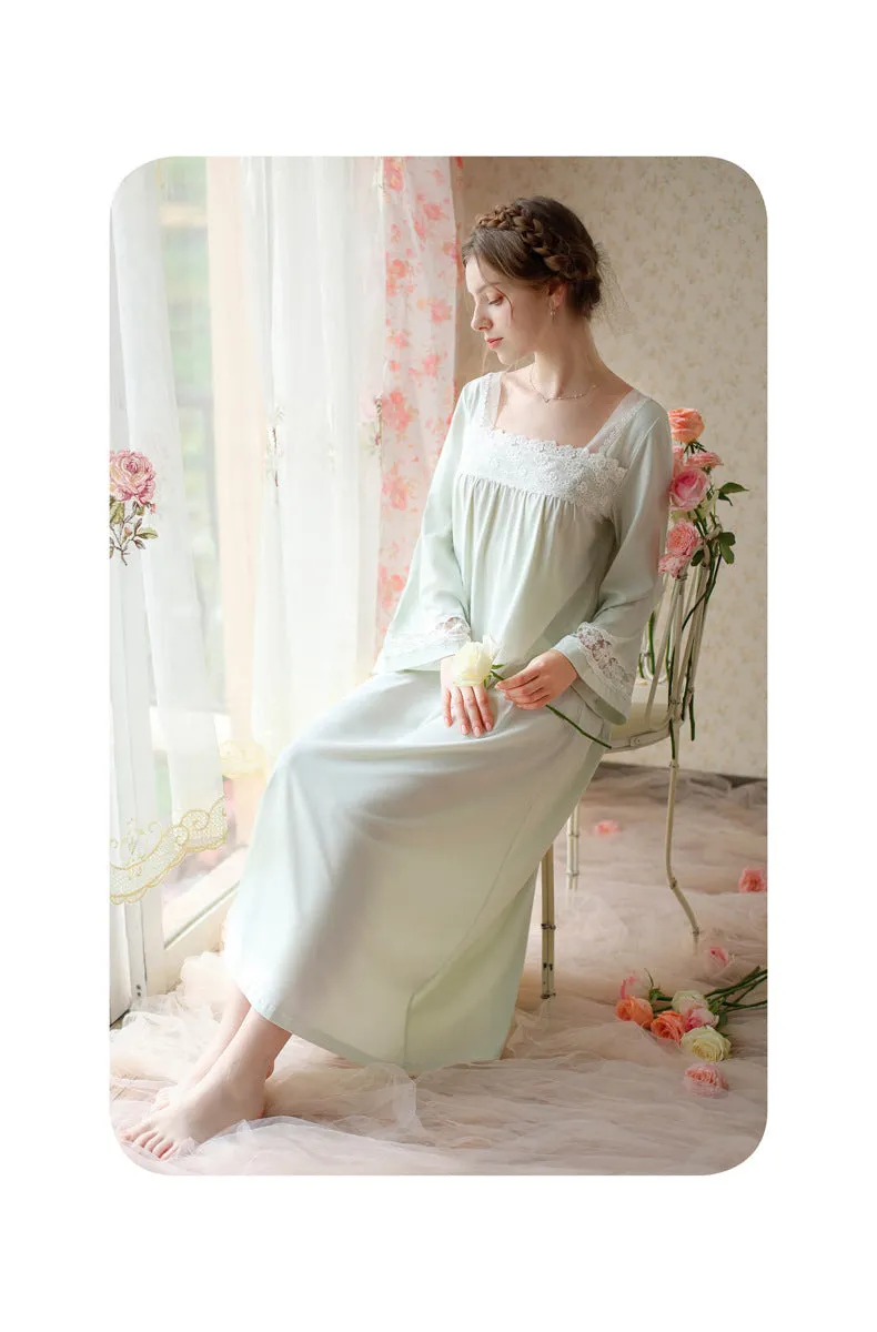 Retro Square Collar Cotton Night Gown dress