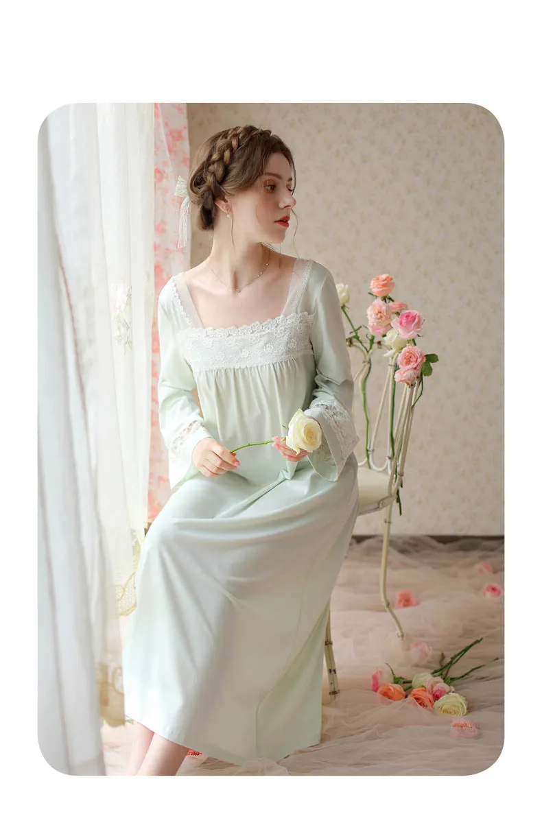 Retro Square Collar Cotton Night Gown dress