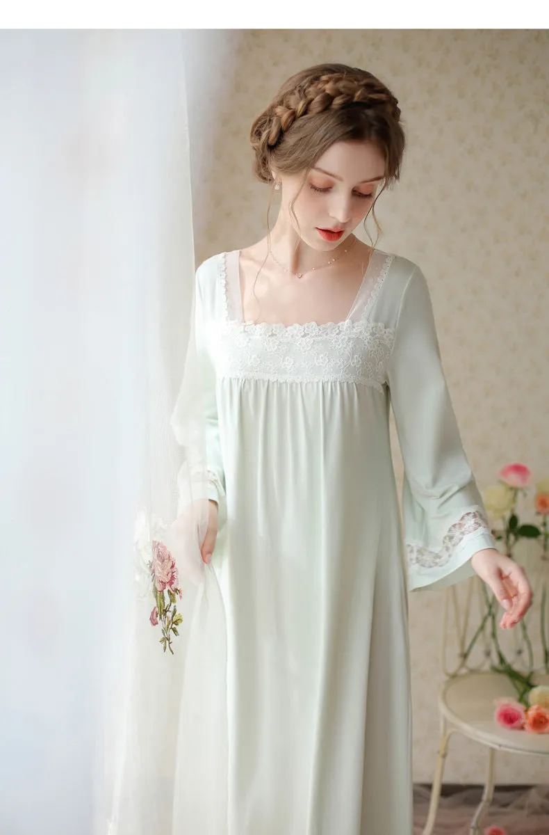 Retro Square Collar Cotton Night Gown dress