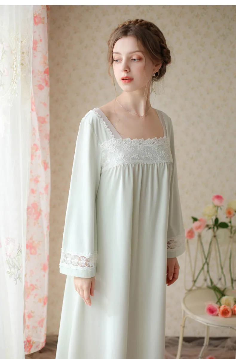 Retro Square Collar Cotton Night Gown dress