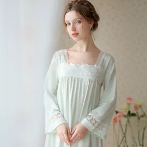 Retro Square Collar Cotton Night Gown dress