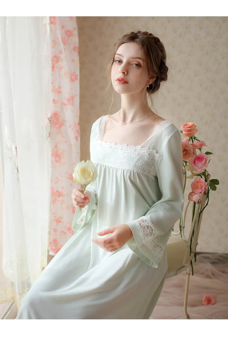 Retro Square Collar Cotton Night Gown dress