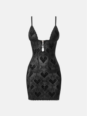 Scarlett Dress Flocked Mesh Black