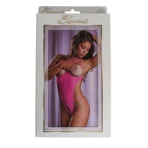 Sheer Mesh Cupless & Crotchless Teddy Pink S/M